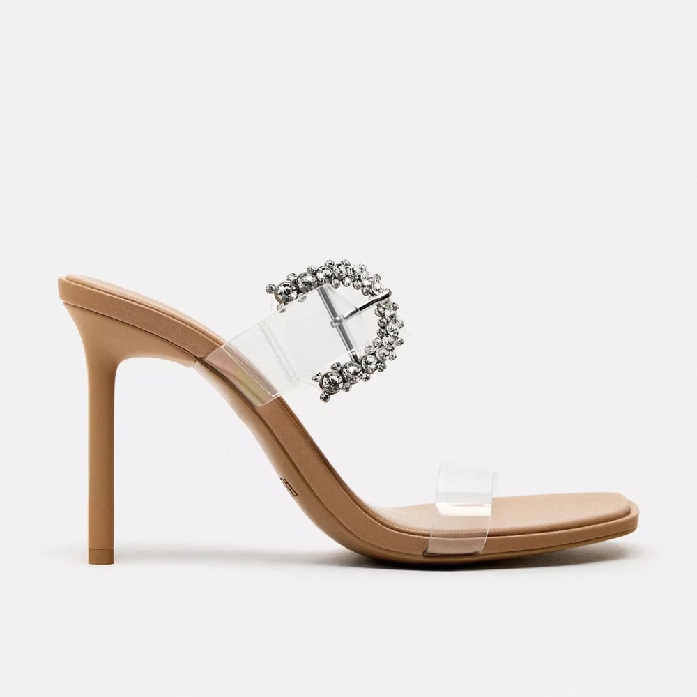 Zara Brown Heels with Clear and Silver Accents